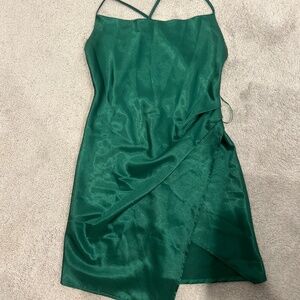 Satin forest green cowl neck